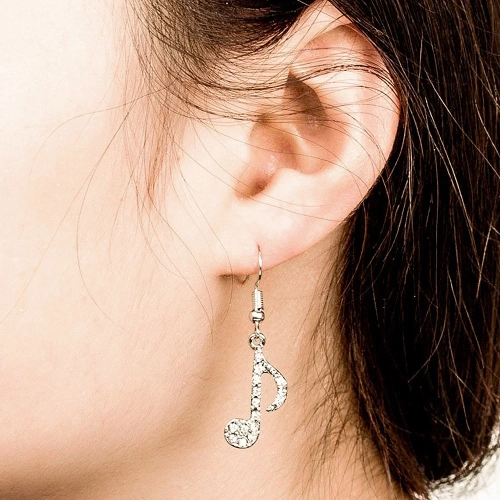 Any 4/$25! Silver Crystal Pave Music Note Earrings - Picture 8 of 11